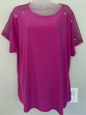Studio 1886 hot pink cap sleeve top with decorative rivets and mesh XL